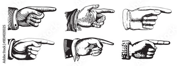 Obraz Pointing hands engraving style vector set. Pointing symbols.