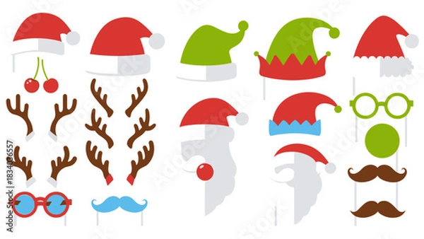 Fototapeta Festive Christmas photo booth props collection, ideal for spreading holiday cheer and capturing joyful memories at any celebration