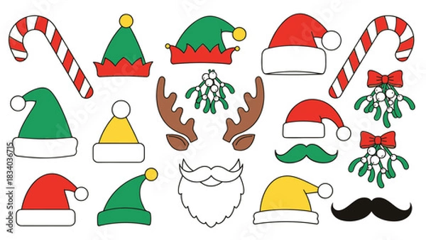 Fototapeta Create your own festive holiday scene with a charming collection of graphic Christmas design elements and seasonal accessories