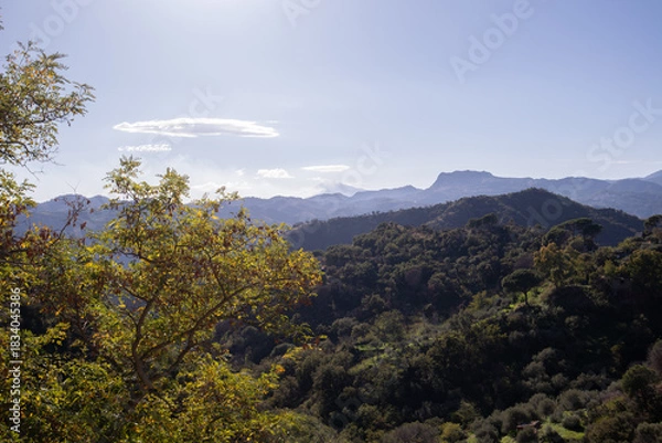 Obraz Views from streets of Savoca, Sicily, with Etna Volcano in the horizont