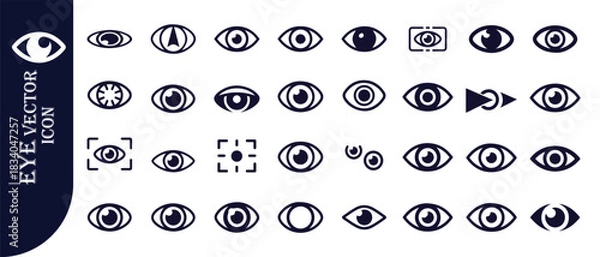 Obraz Set of human eye vector icon, vision and optical lens flat style black simple signs collection