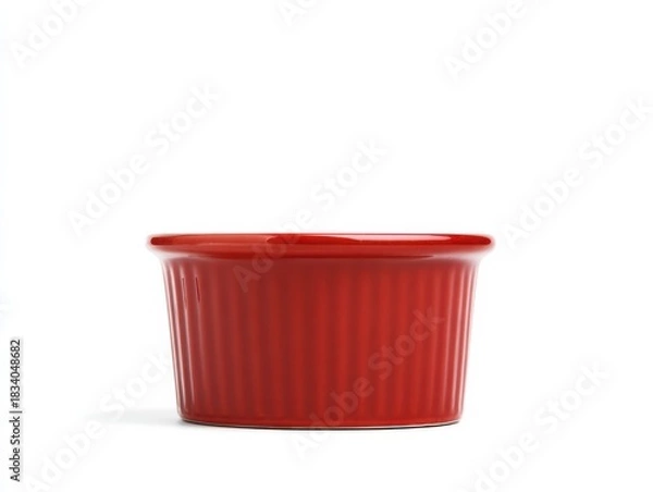 Fototapeta Red Ramekin: A vibrant red ramekin, perfect for individual servings, stands ready for culinary creations, evoking a sense of anticipation and the promise of a delightful meal.