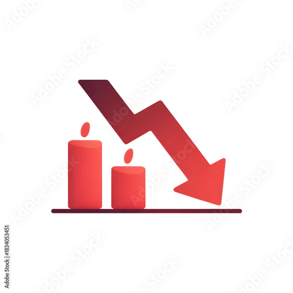 Obraz Minimal Downward Gap Icon With Separated Red Candles and Arrow Vector