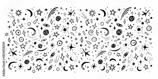 Obraz Hand drawn space elements stars planets comets and moons seamless pattern