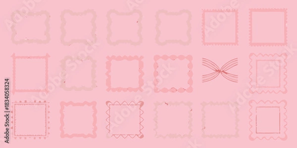 Obraz Collection of pink hand drawn frame and ribbon illustrations