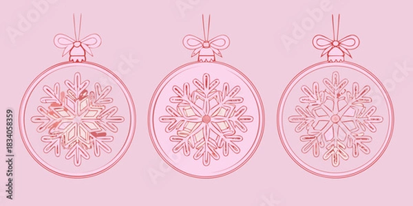 Obraz Three pink christmas ornaments with snowflakes on a pink background