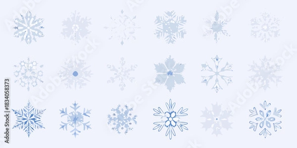 Obraz Delicate blue watercolor snowflake collection on light blue background