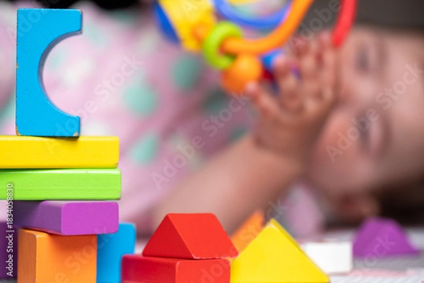 Obraz Copy space learning and developing with colorful baby blocks