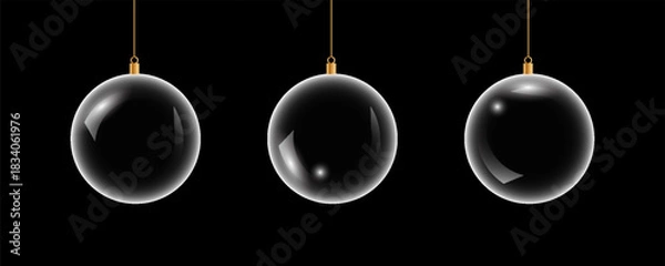 Fototapeta Glass bauble set. 3D transparent Christmas balls hanging for Christmas and New Year celebrations. vector illustrations