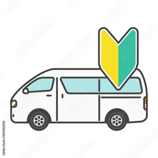 Obraz 若葉マーク付き商用バンのイラスト　初心者ドライバーの車両