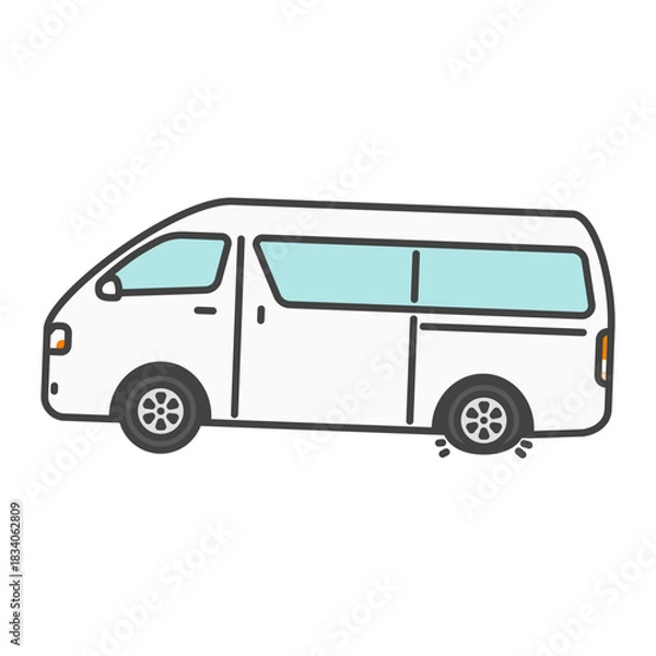 Obraz 商用バンの後輪パンクイラスト｜路上トラブル・旅行・ロードサービス