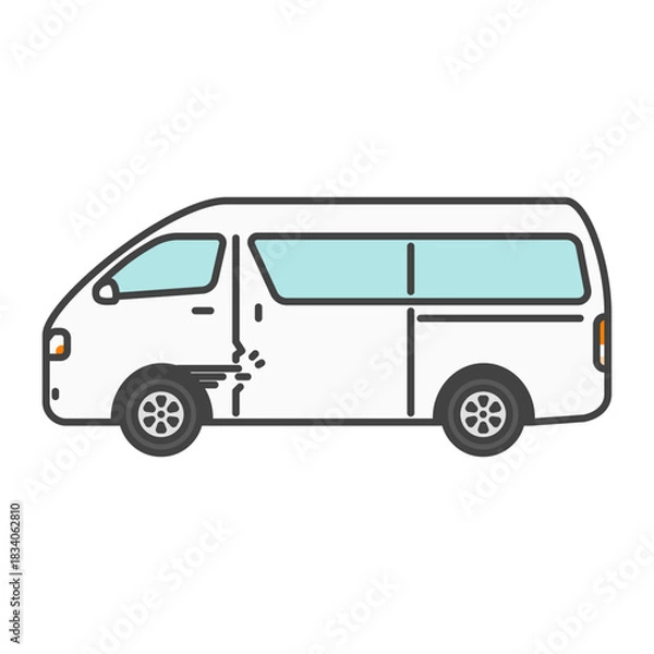 Obraz 初心者ドライバーの商用バン・軽い接触事故イラスト｜物損・保険・安全