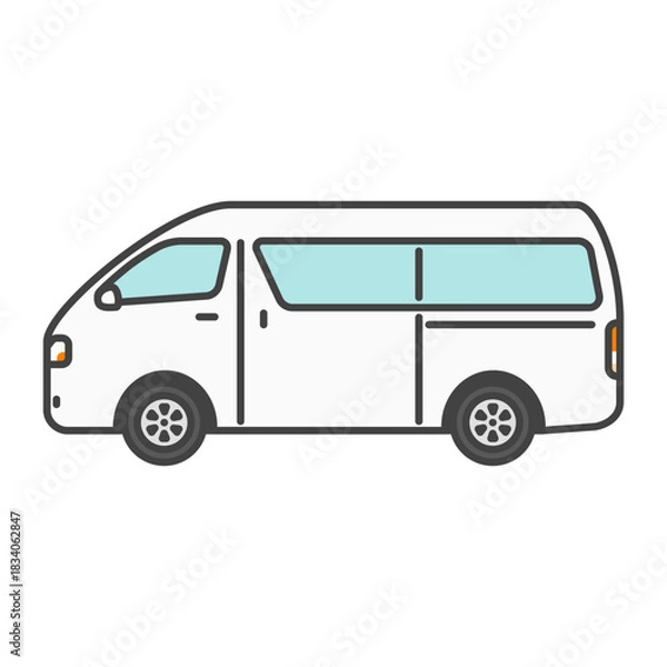 Obraz 白い商用バンのシンプルなイラスト｜物流・配達・車両素材