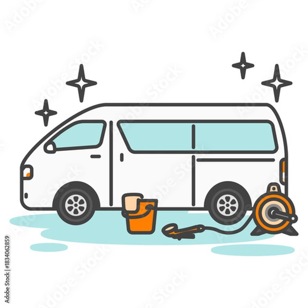Obraz 商用バンの洗車イラスト｜ぴかぴか清潔・メンテナンス・業務車両