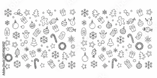 Obraz Hand drawn christmas doodle elements seamless pattern on white background