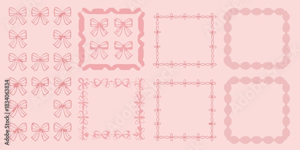 Obraz Cute pink bow and floral frames for invitations and graphic design