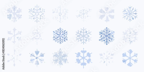 Obraz Collection of various hand drawn blue snowflakes on white background