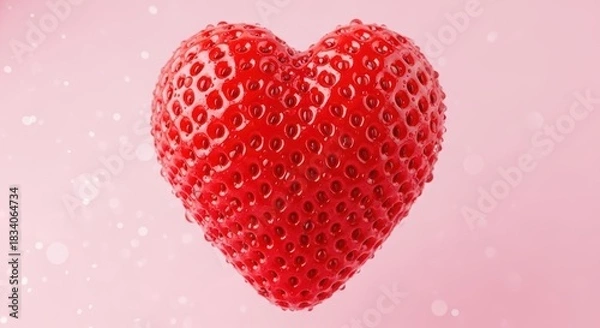 Obraz Heartshaped strawberry on a soft pink background with bokeh