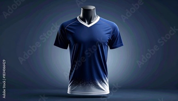 Fototapeta Stylish navy blue soccer jersey on display, perfect for sports apparel mockups and dynamic team branding visuals in modern marketing campaigns