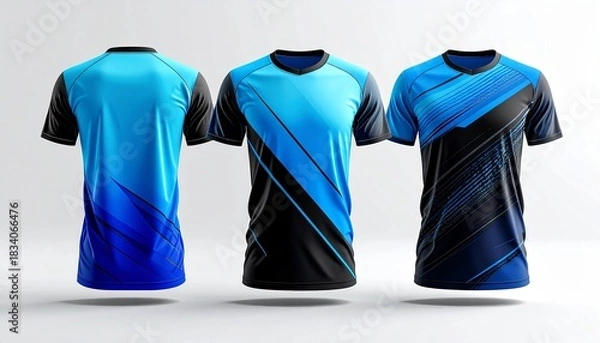 Fototapeta Dynamic blue and black esports jersey designs for gamers and sports teams needing stylish apparel for competition or casual wear, showcasing modern aesthetics