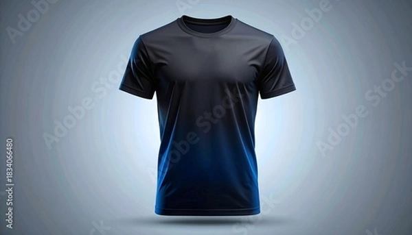 Fototapeta Modern black t-shirt mockup with dynamic blue gradient, perfect for showcasing apparel designs and athletic wear, ideal for online stores and branding projects