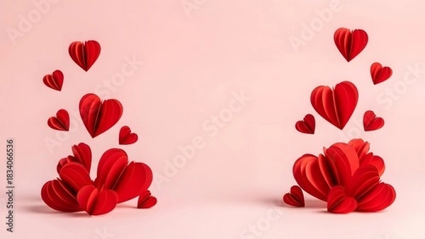 Obraz Red paper hearts on pink background for valentine s day celebration