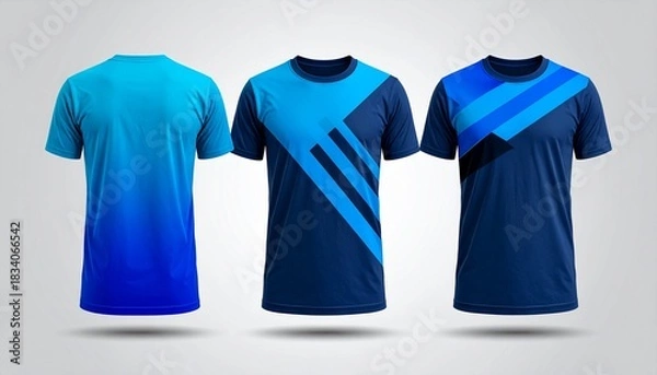 Fototapeta Stylish blue athletic shirts for team sports and training apparel, a modern design for active lifestyles and branding mockups with dynamic patterns