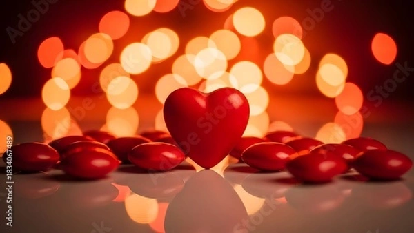 Obraz Romantic red heart centerpiece with bokeh lights for valentine s day