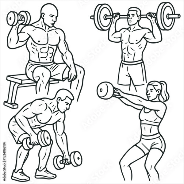 Obraz Strength Training Workouts Line Art Set
