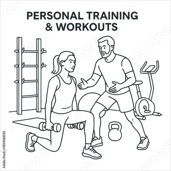 Obraz Personal Training Session with a Coach in a Gym