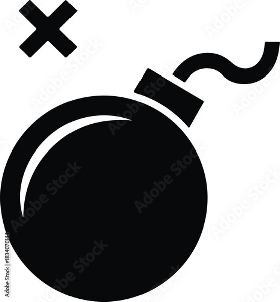 Fototapeta Black bomb icon with fuse and cross symbol explosion