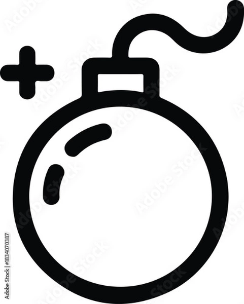 Fototapeta Black bomb icon with fuse and plus symbol explosion 2