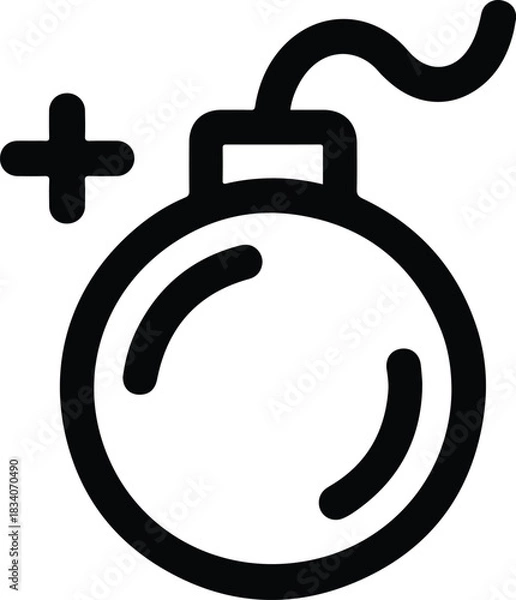 Fototapeta Black Bomb Icon with Fuse and Plus Symbol explosion 4