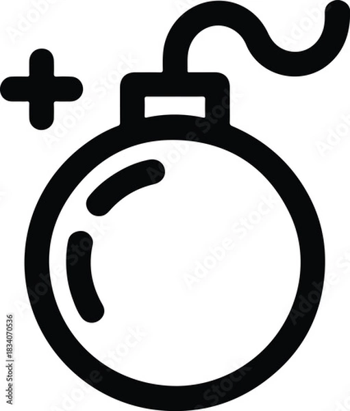 Fototapeta Black Bomb Icon with Fuse and Plus Symbol explosion