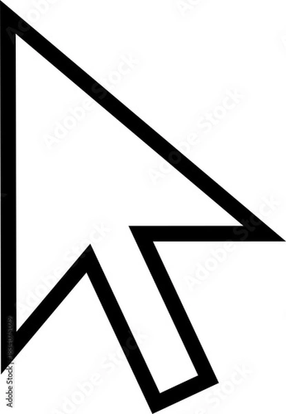 Fototapeta Minimalist black cursor arrow icon on a white background, designed in a clean geometric outline style, suitable for user interface elements, web design, and digital navigation graphics.
