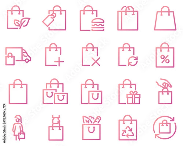 Fototapeta Simple Set of Shopping Bag Related Vector Line Icons. Contains such Icons as Groceries, Present, Food Delivery and more