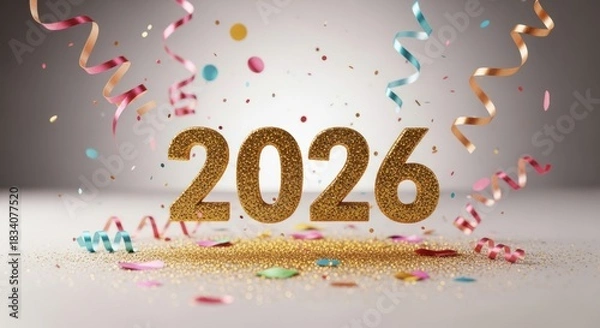 Obraz New Year Celebration with Confetti and Ribbons.