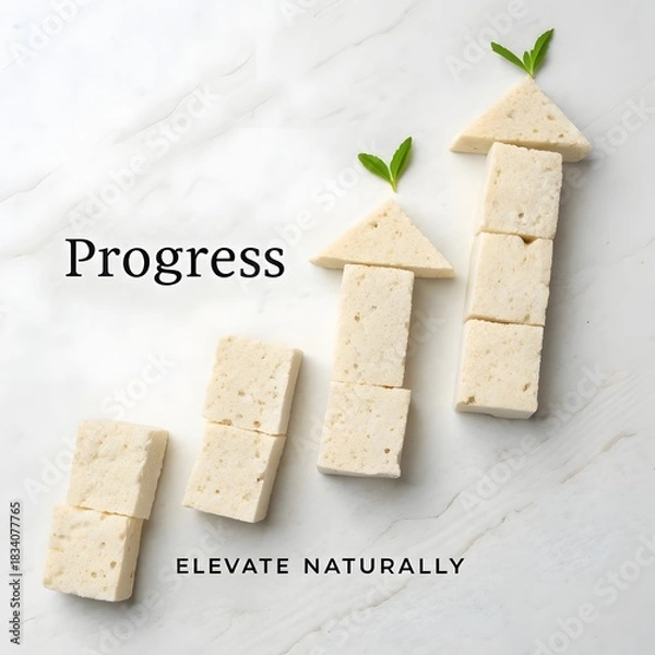 Fototapeta Tofu slices forming arrows representing progress in a healthy way