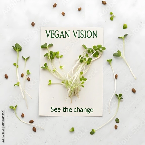 Fototapeta Minimal Vegan Composition with Sprouts Forming the Letter V