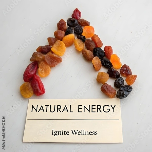 Fototapeta Dried Fruit Arranged to Resemble a Flame on a White Background