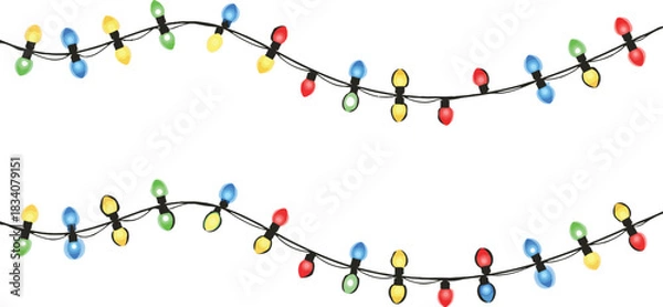 Obraz Colorful String Lights Garland Border Vector Decoration Isolated on Transparent Backdrop for Festive Season Celebrations and Brighten Holiday Cheer
