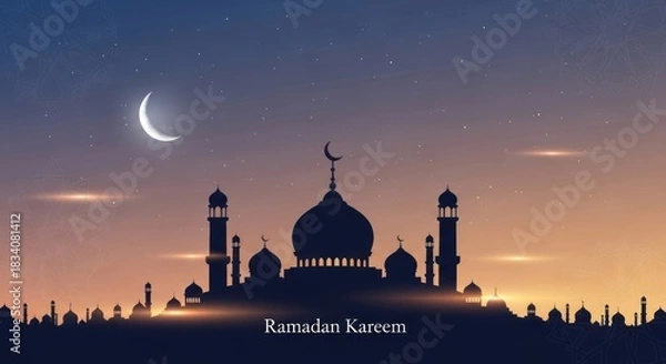 Obraz Silhouette of a mosque's architecture at sunset in India, a beautiful monument of religion and culture