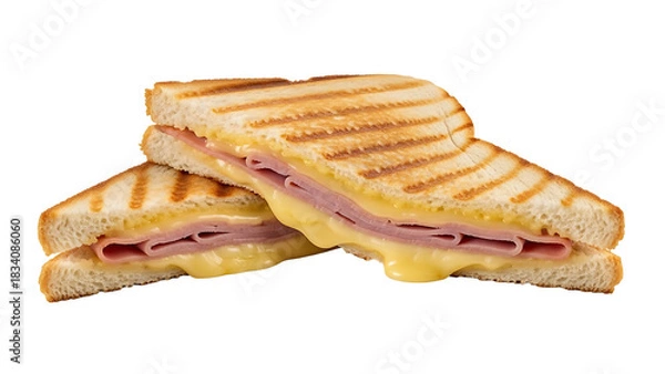 Obraz Delicious grilled cheese and ham sandwich recipe for lunch and dinner food photography and sandwich images on transparent background