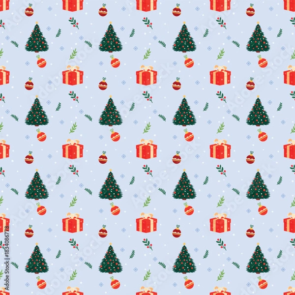 Obraz Cute kawaii Christmas pattern background