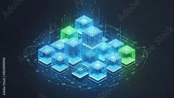 Obraz Digital Data Network Cubes: Abstract Isometric Structure for Cloud Computing & Blockchain Technology