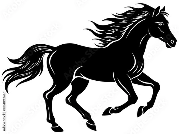 Obraz Silhouette of a powerful black horse running with flowing mane and tail