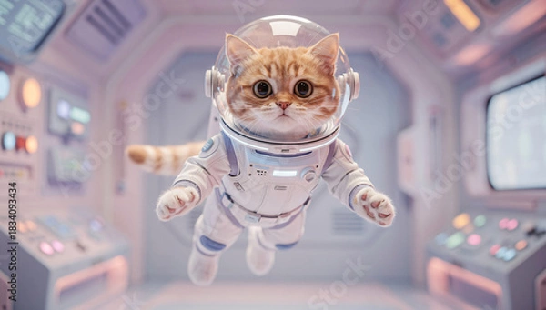 Obraz Astronaut Kitten Floating in Spacecraft