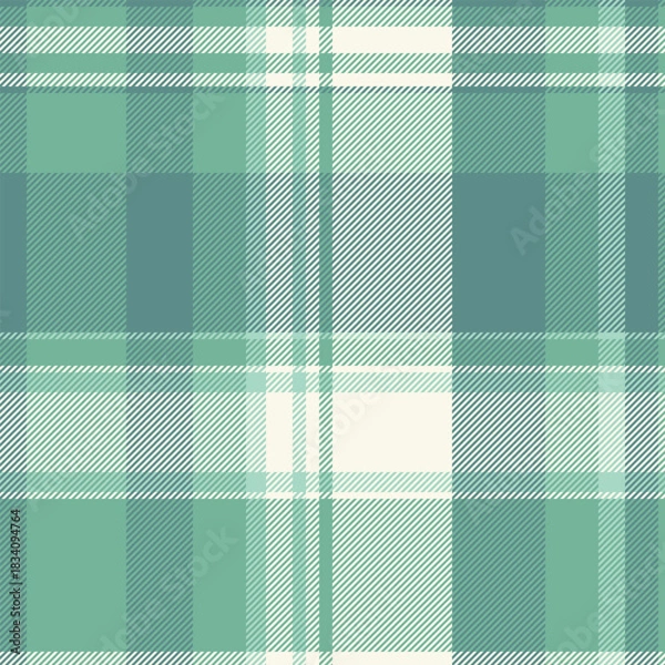 Fototapeta Linear check texture plaid, korean pattern seamless background. Knit textile tartan vector fabric in mint and teal colors.