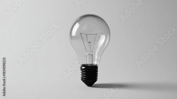 Obraz A transparent glass bulb with an inverted V-shaped filament connected to a dark textured base stands isolated on a minim