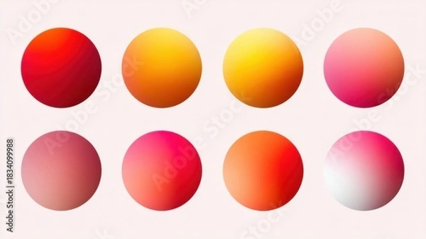 Obraz Eight gradient-covered circles arranged in two rows, top row shows red, orange, yellow, pink transitions,